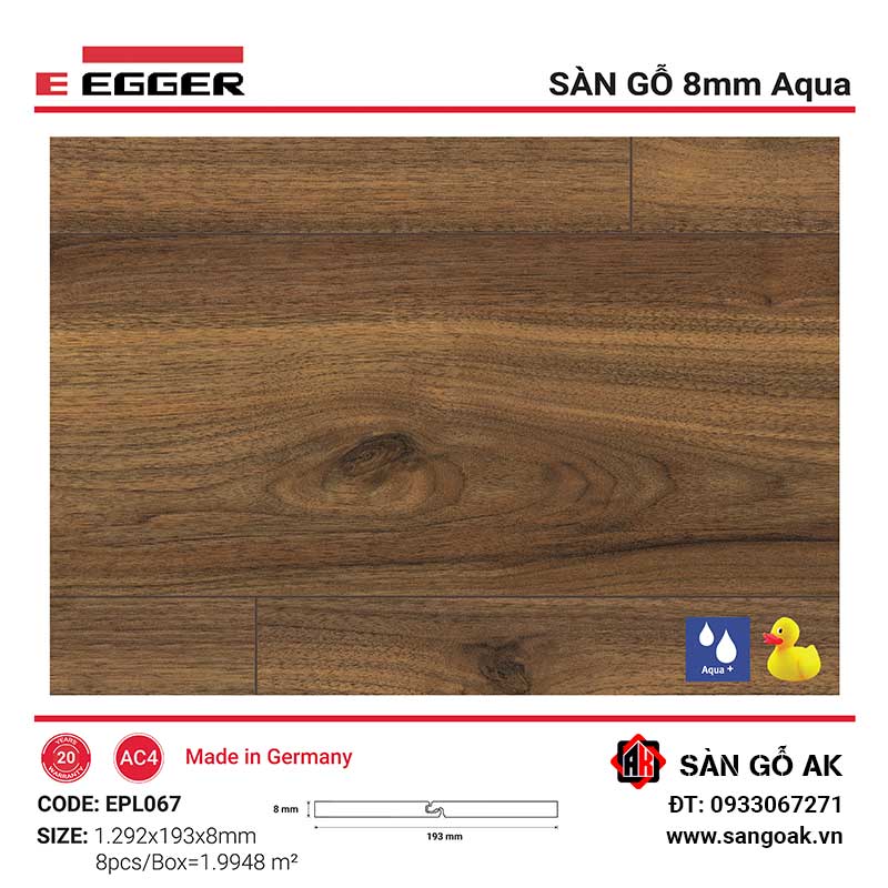 Sàn Gỗ Công Nghiệp Đức Egger Aqua 8mm EPL067